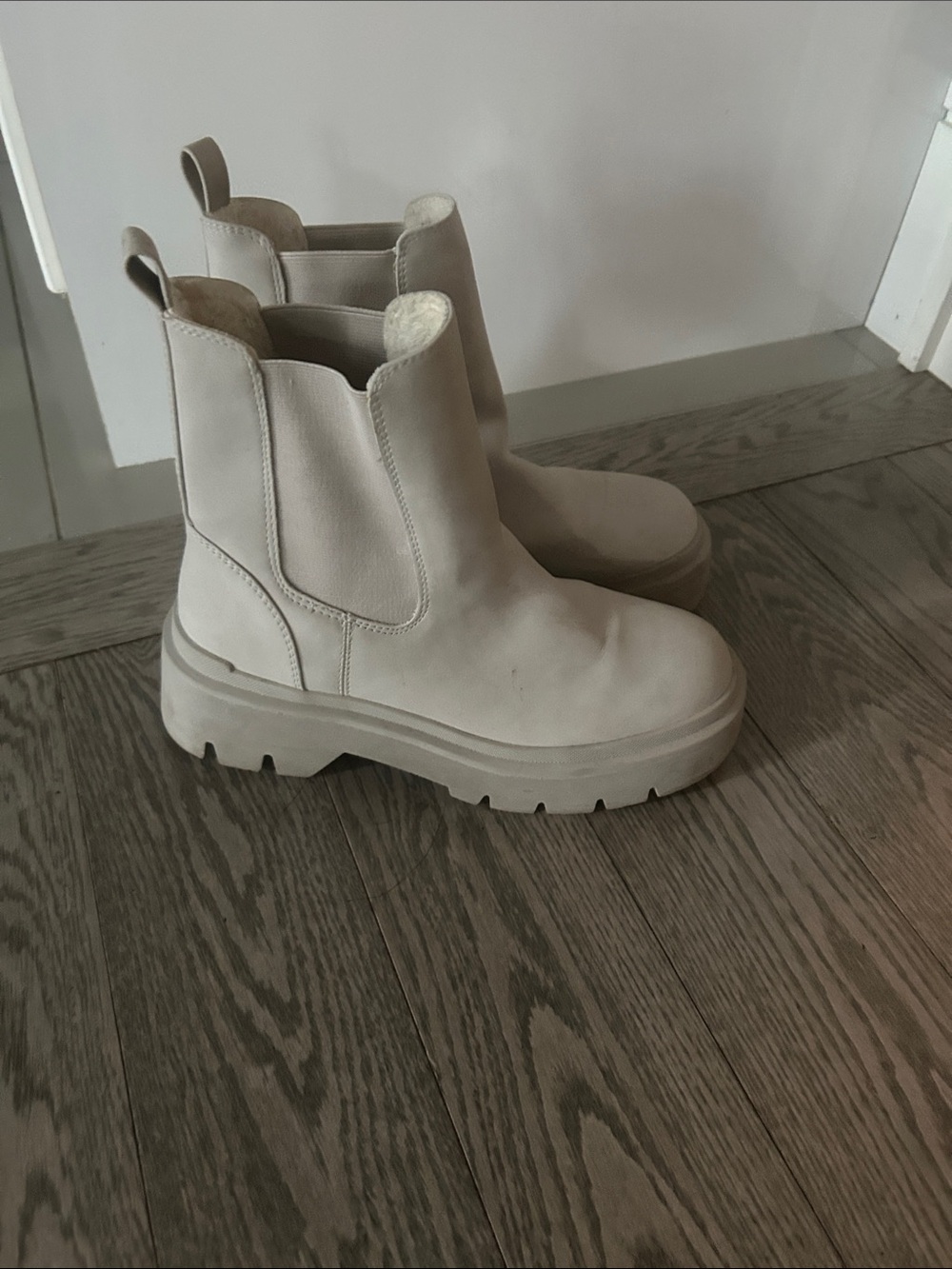 Call It Spring Cream Lace-Up Platform Chelsea Boots